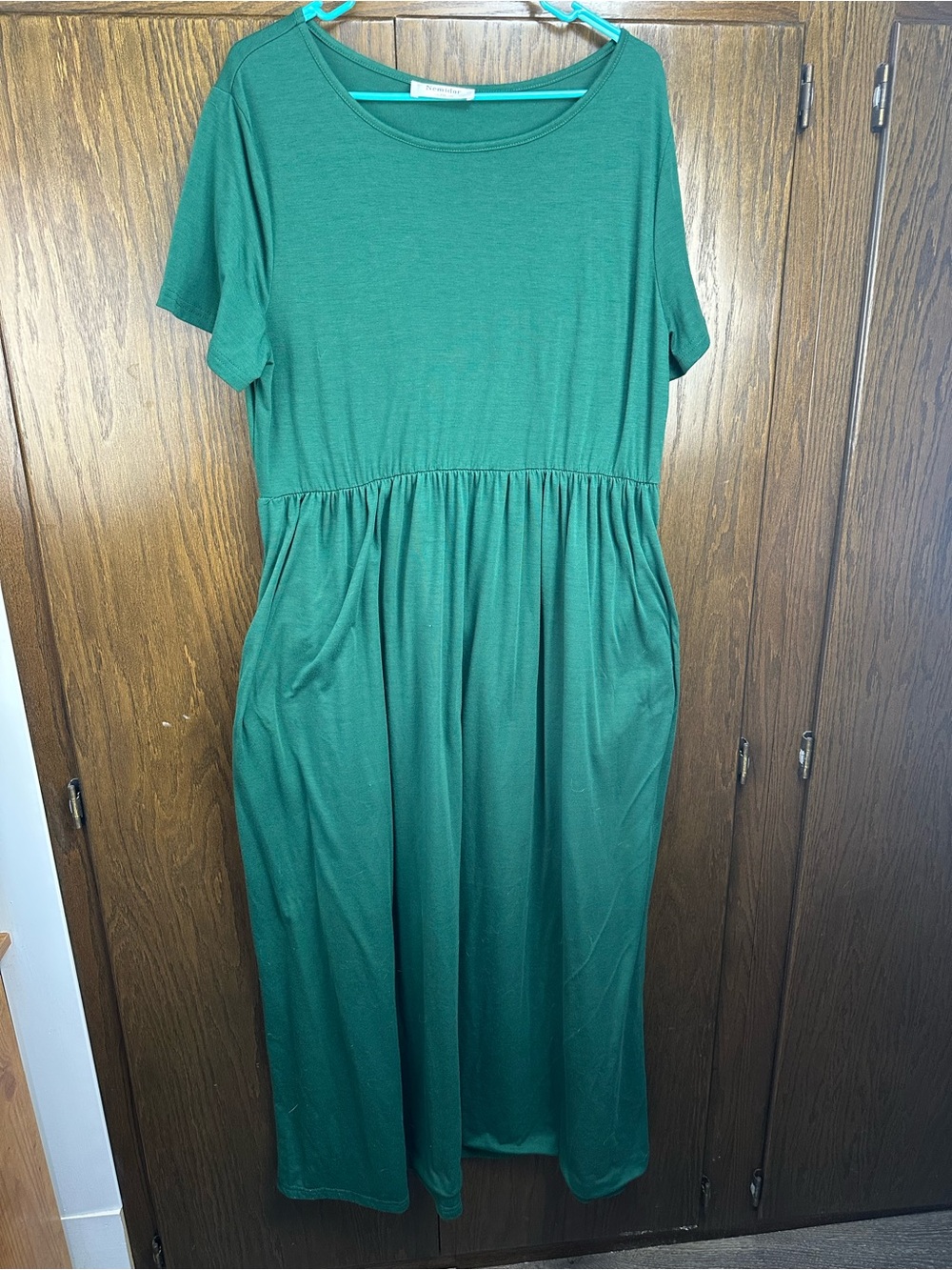 Nemidor Green Short-Sleeve Maxi Dress with Gathered Waist
